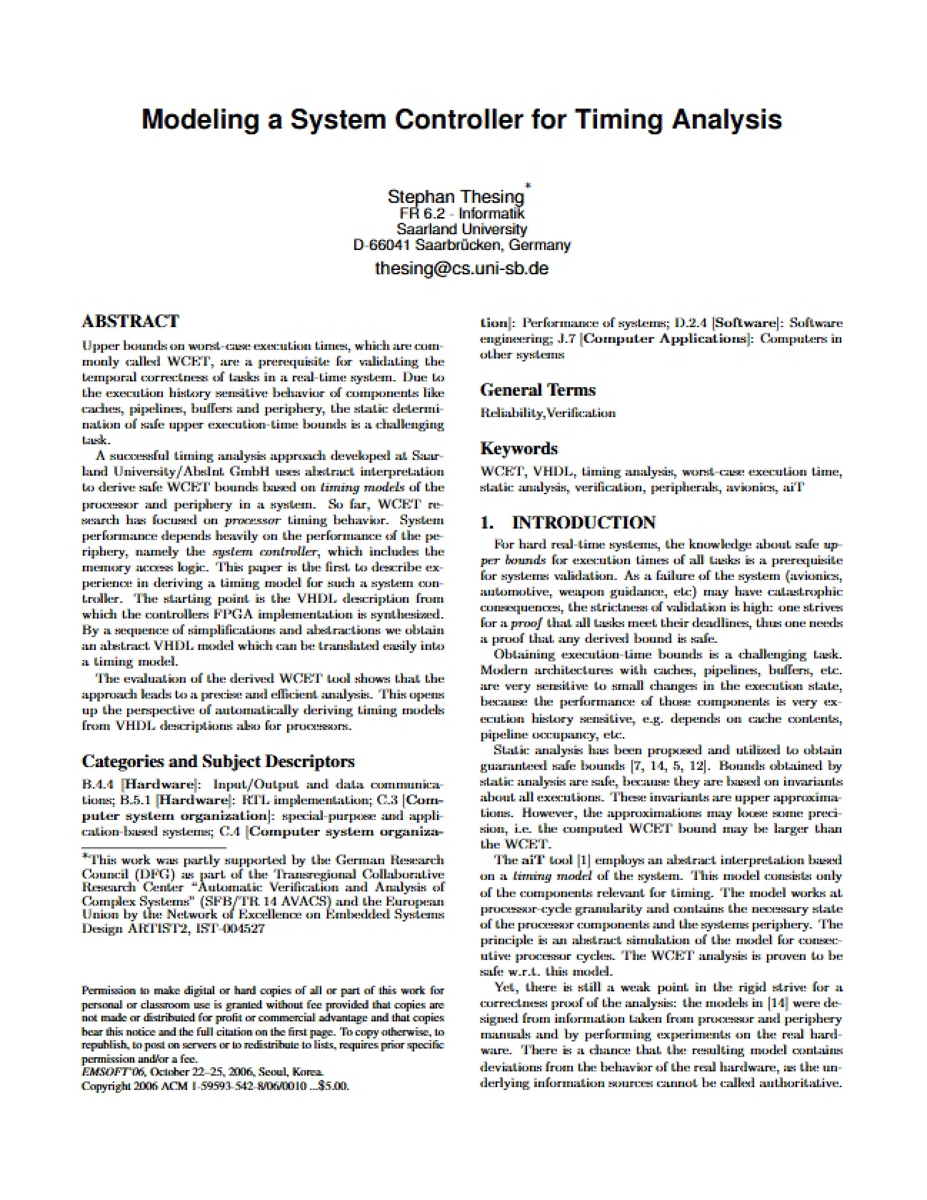 Timing Analysis: Modeling a System Controller