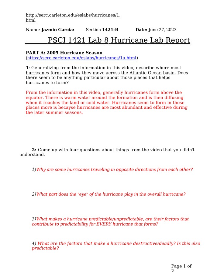 PSCI 1421 Lab 8 - Hurricane Report