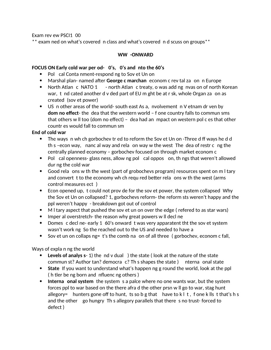 PSCI 1200 Exam Review