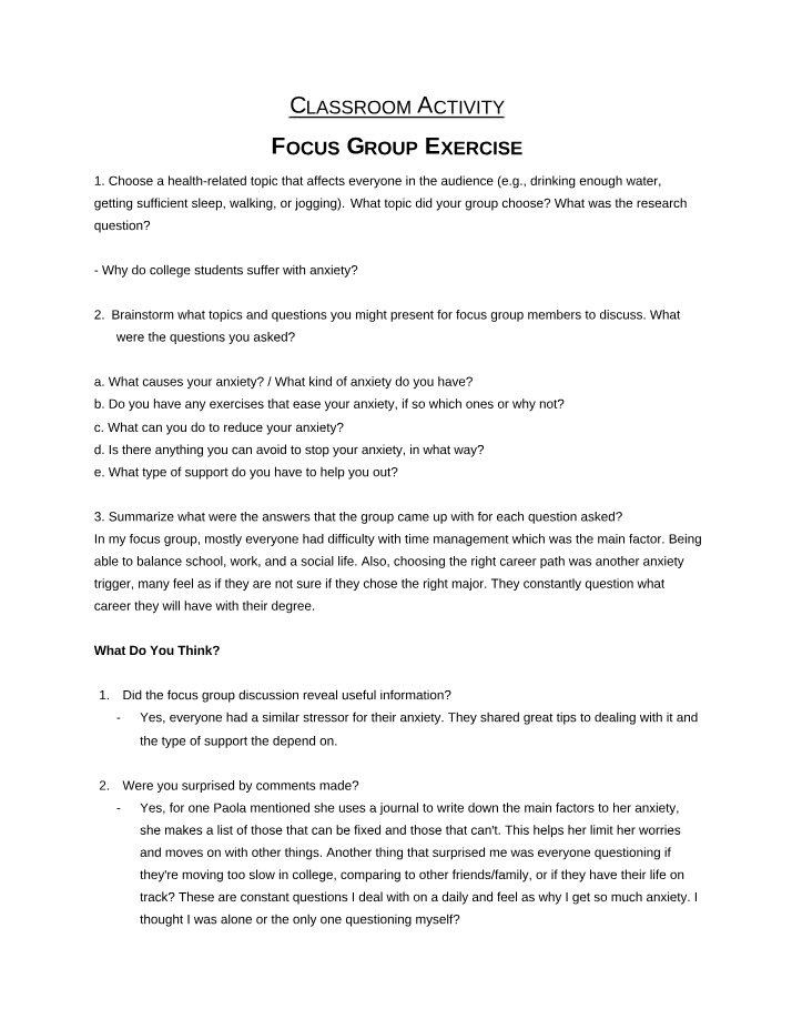 Focus Group Questions for Homework