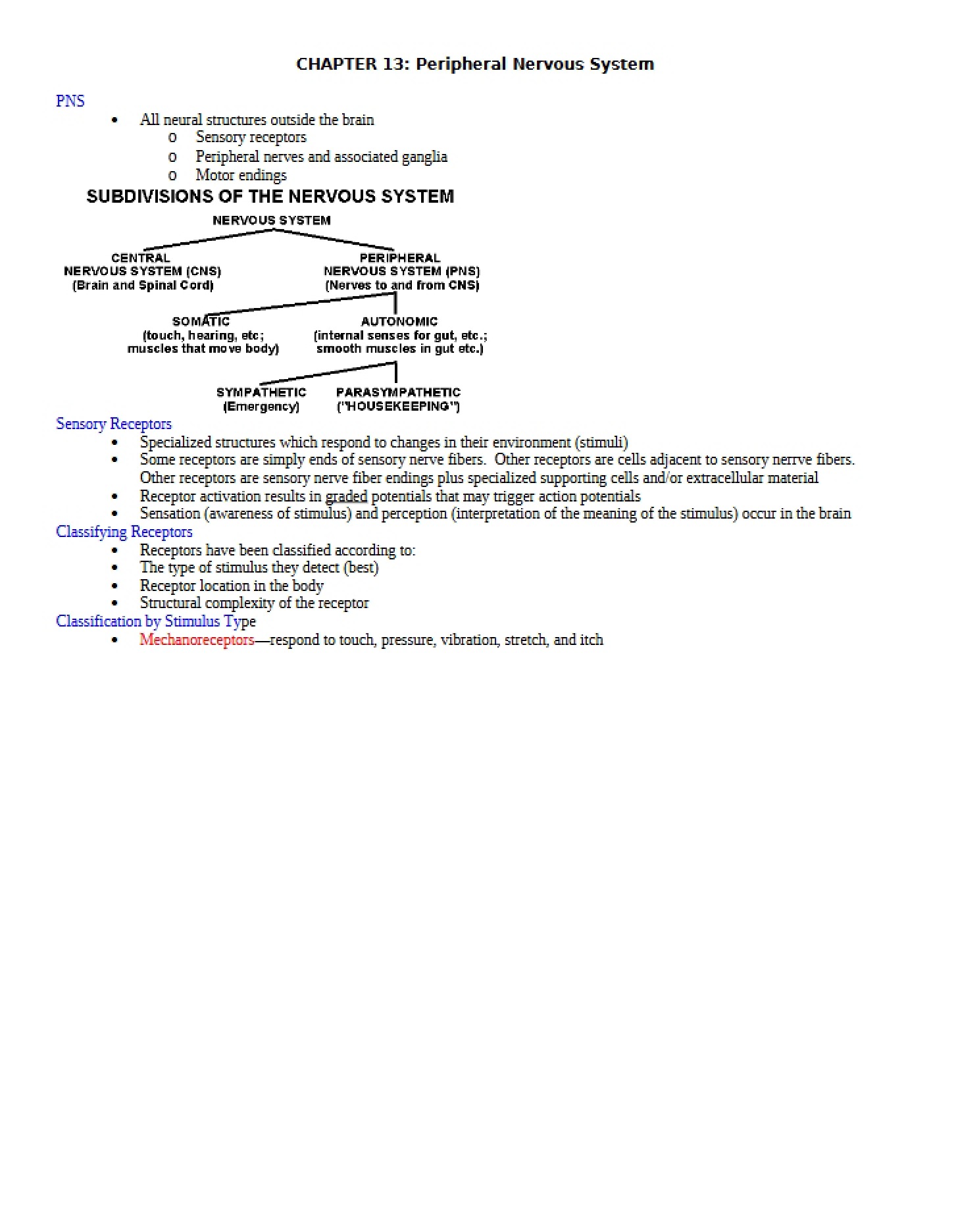 Peripheral Nervous System - Chapter 13