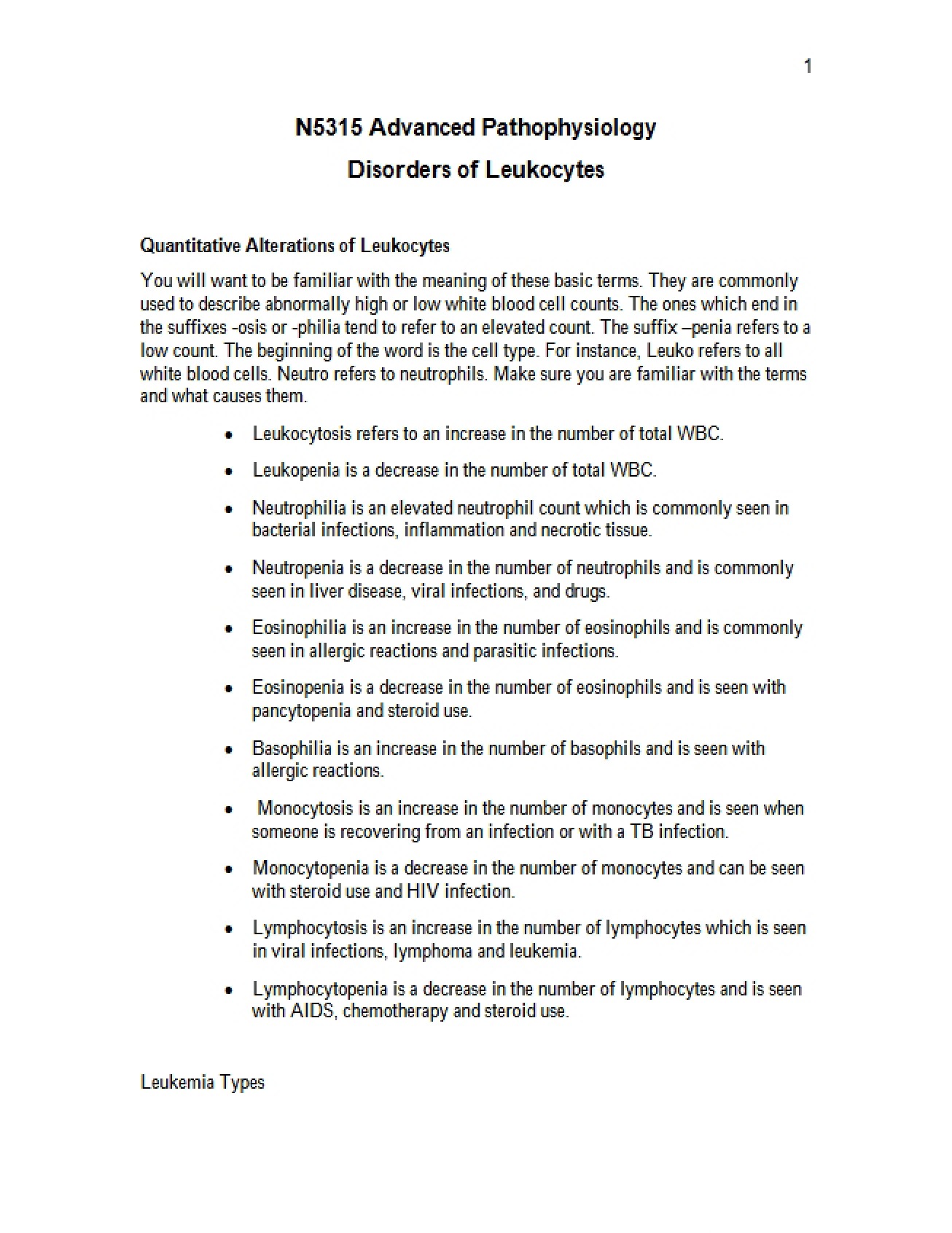 Leukocyte Conditions
