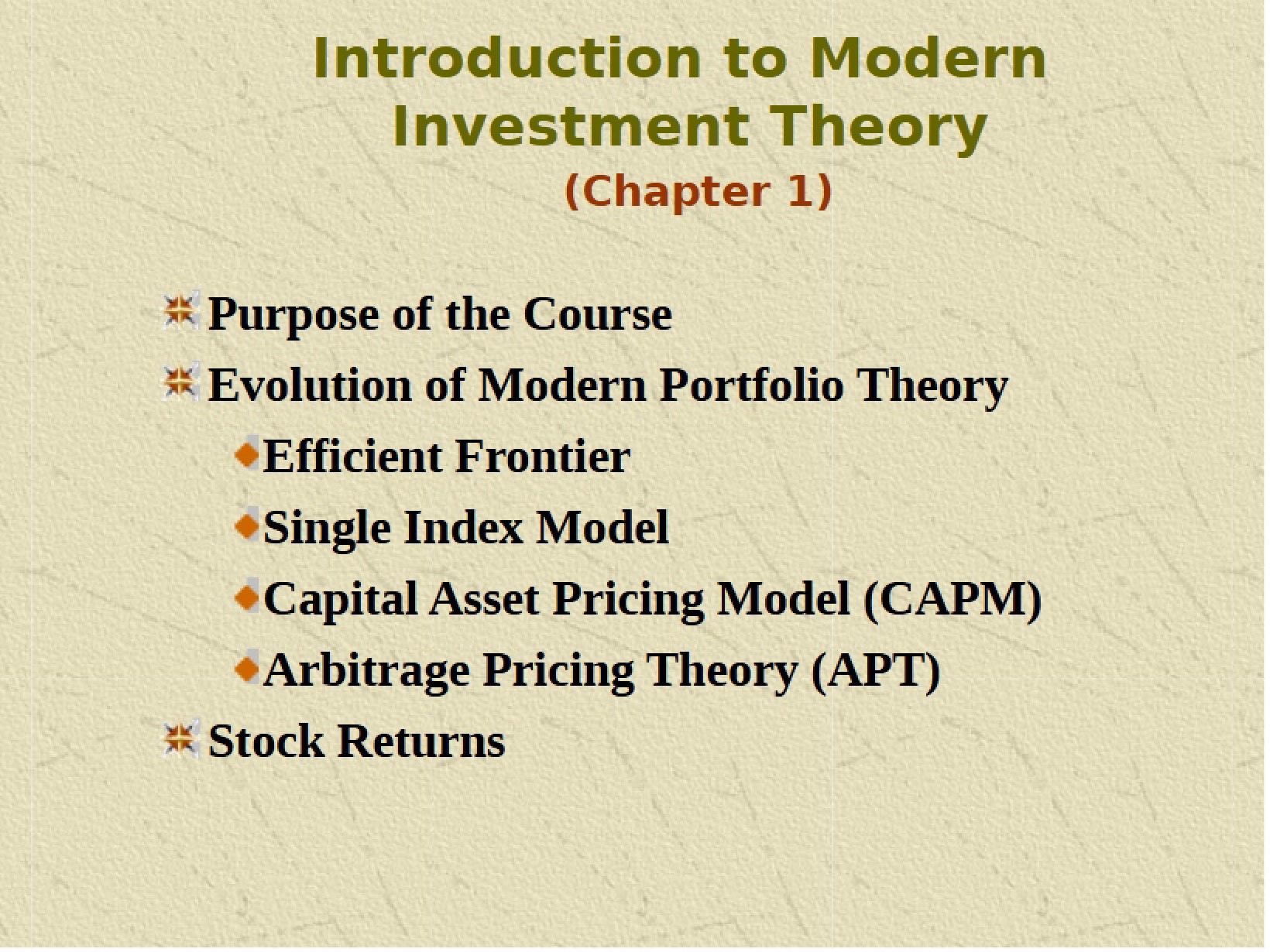 Theory of Modern Investment