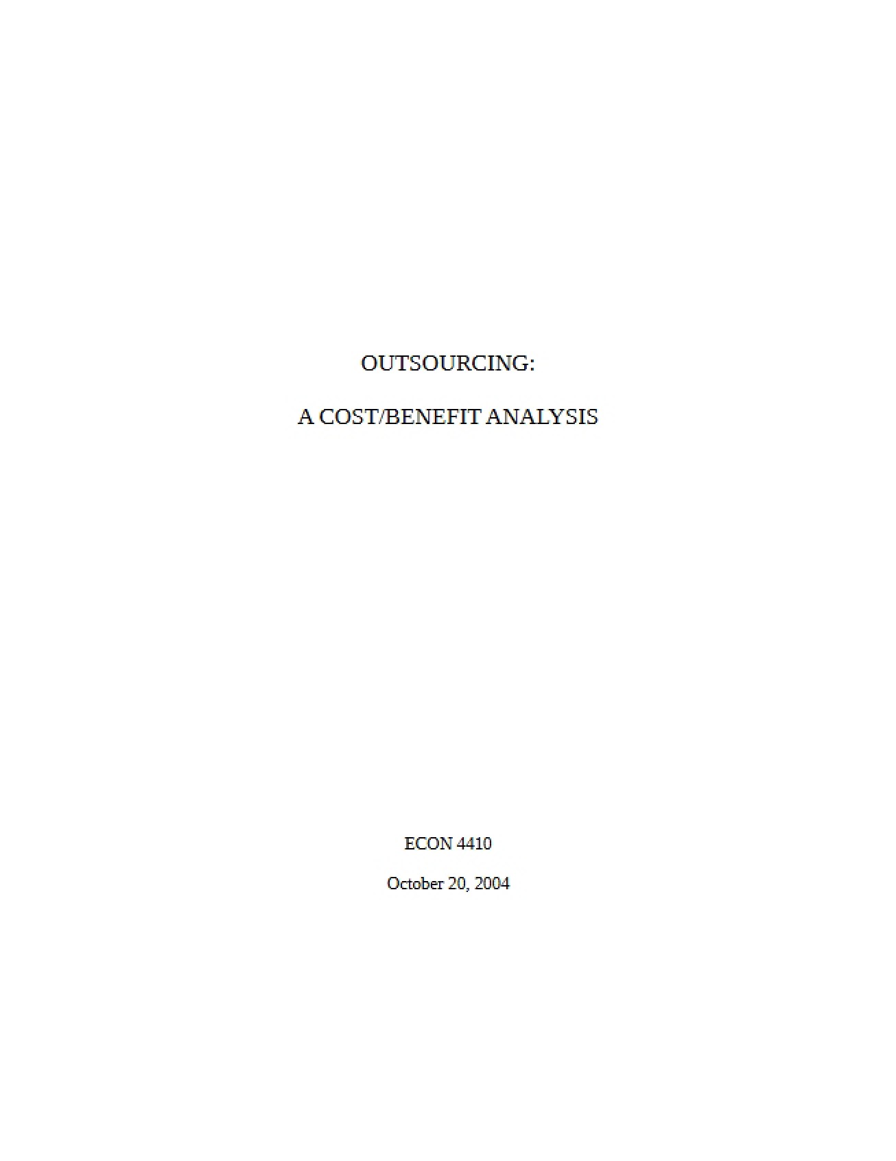 Analysis of Costs and Benefits