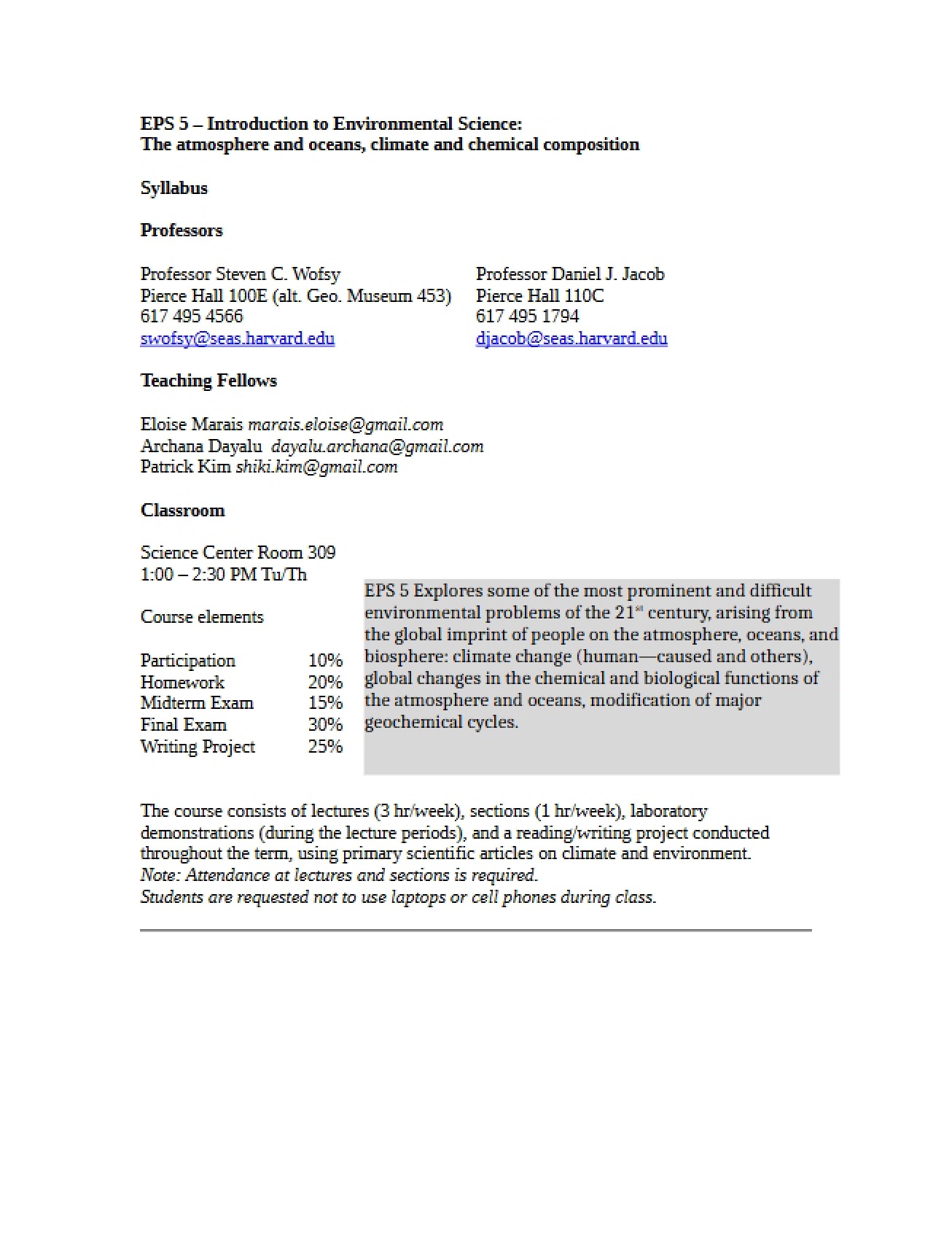 Autumn 2010 Environmental Science Syllabus