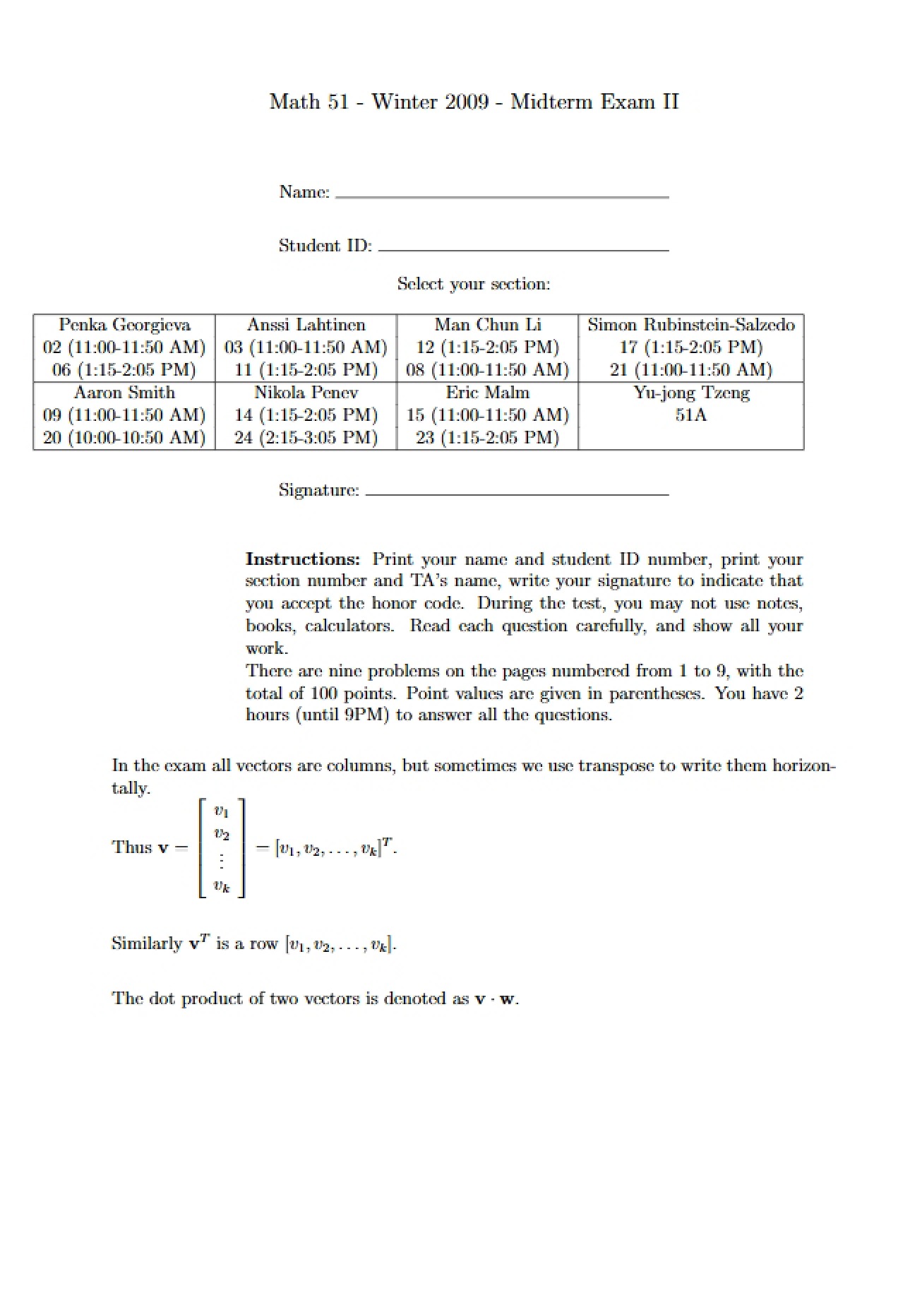 Second Midterm Examination