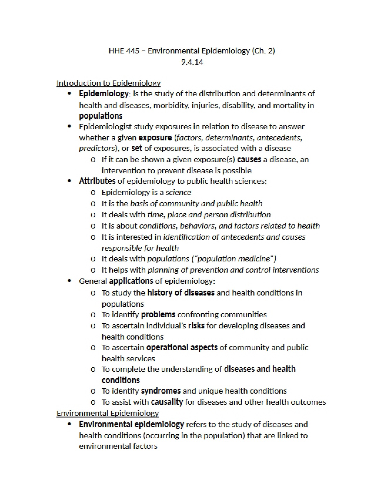 Epidemiology of the Environment