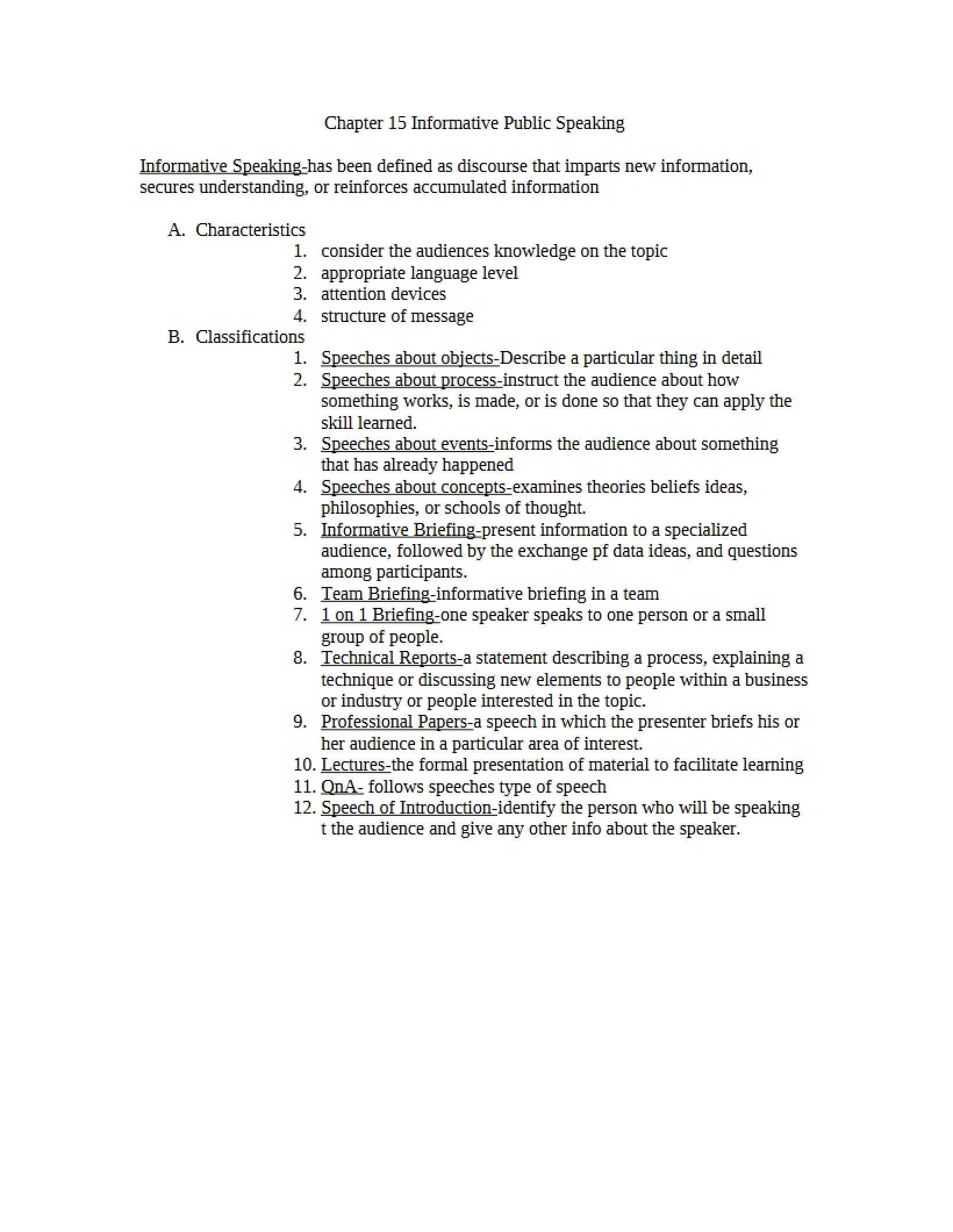 Informative Public Speaking (Chapter 15)