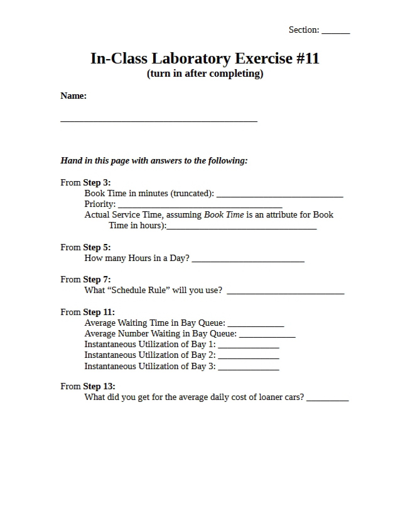 Eleventh In-Class Lab Exercise