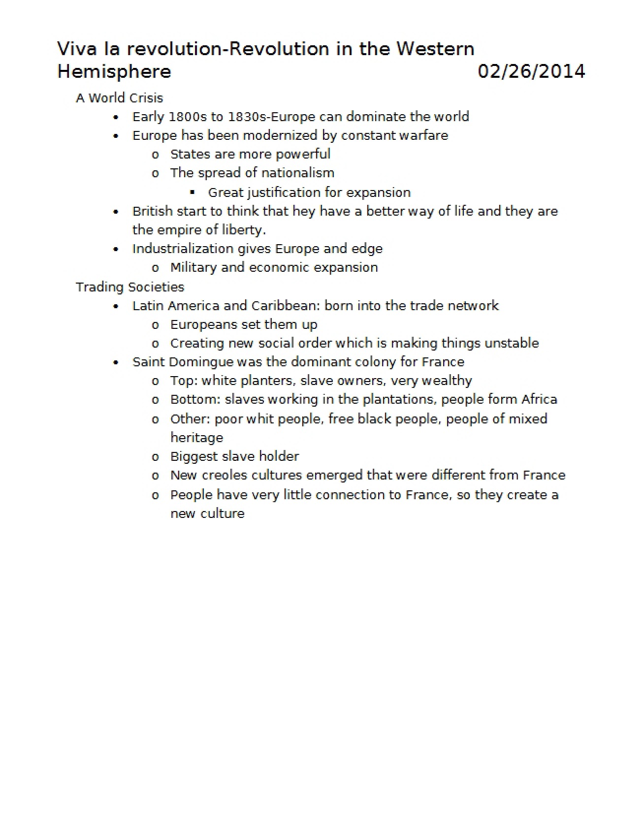Overview of Revolutions in the Western Hemisphere