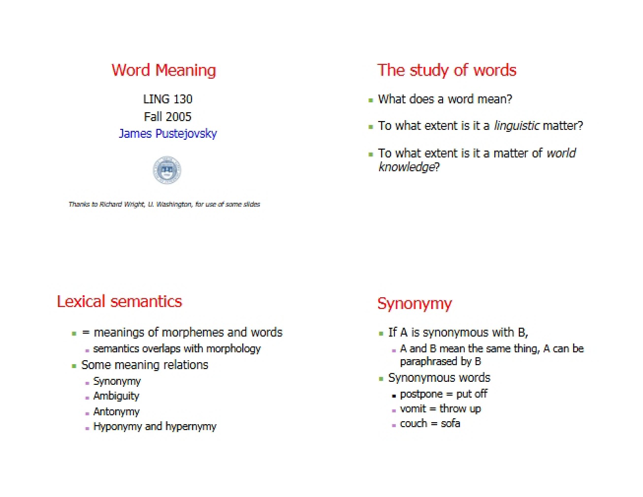 Meaning of Words in Semantics