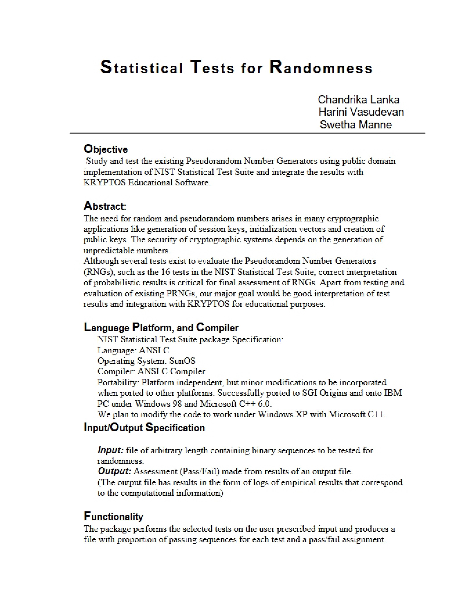 Randomness Statistical Testing