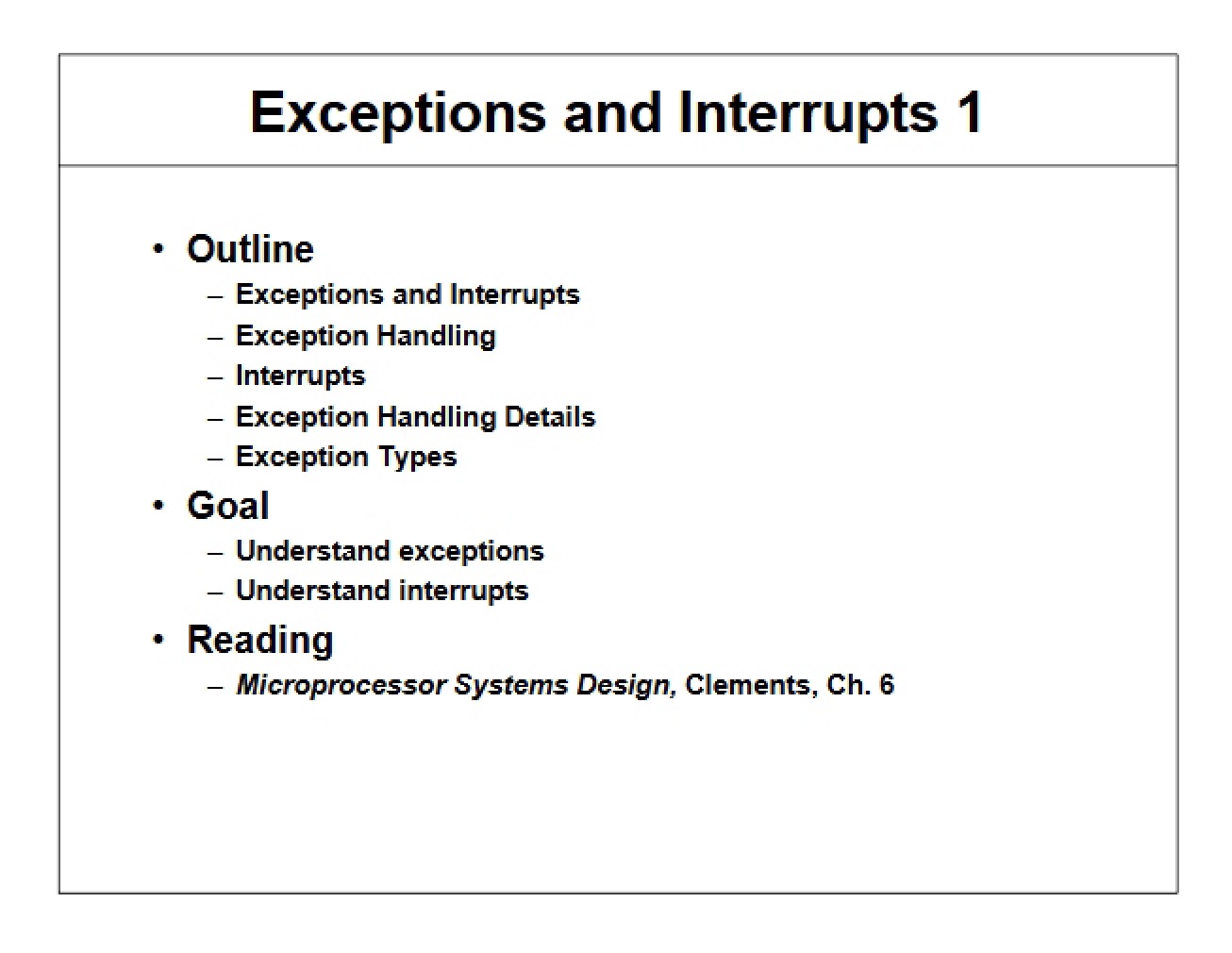 First Part of Exceptions and Interrupts