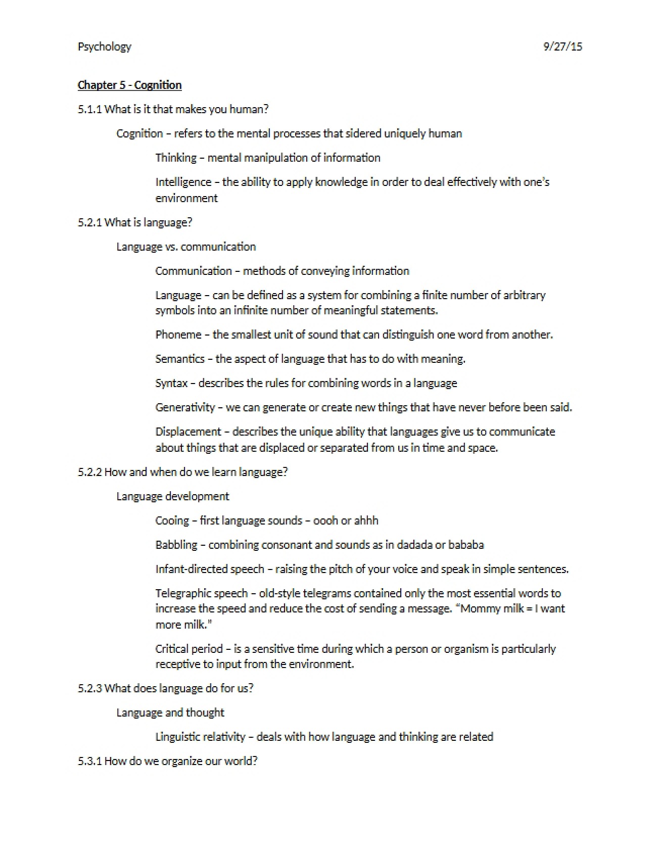 Chapter 5 Cognitive Psychology