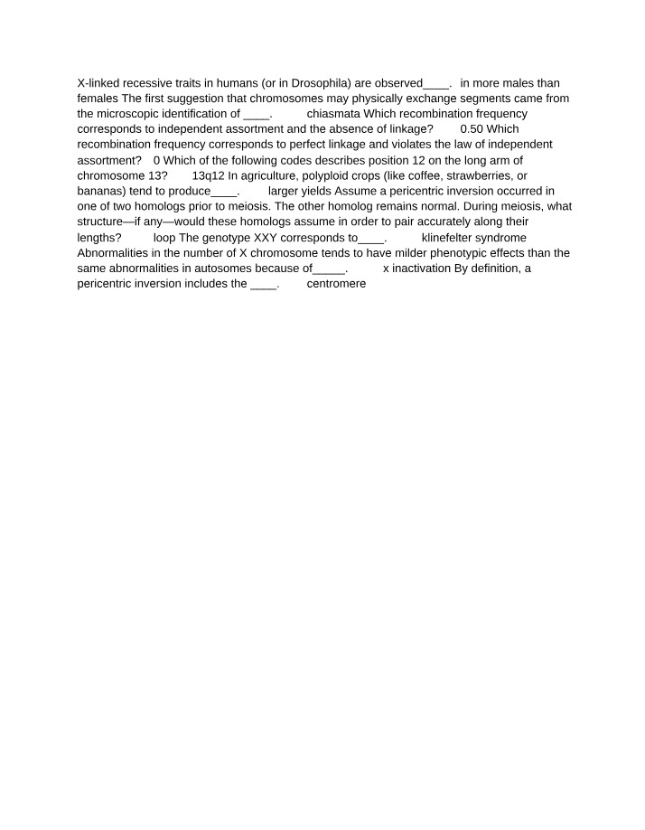 X-Linked Recessive Traits in Humans