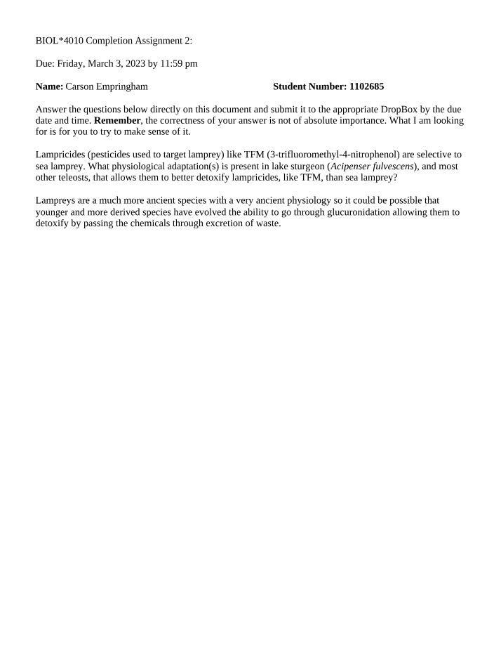 Lake Sturgeon and Teleost Physiological Adaptations