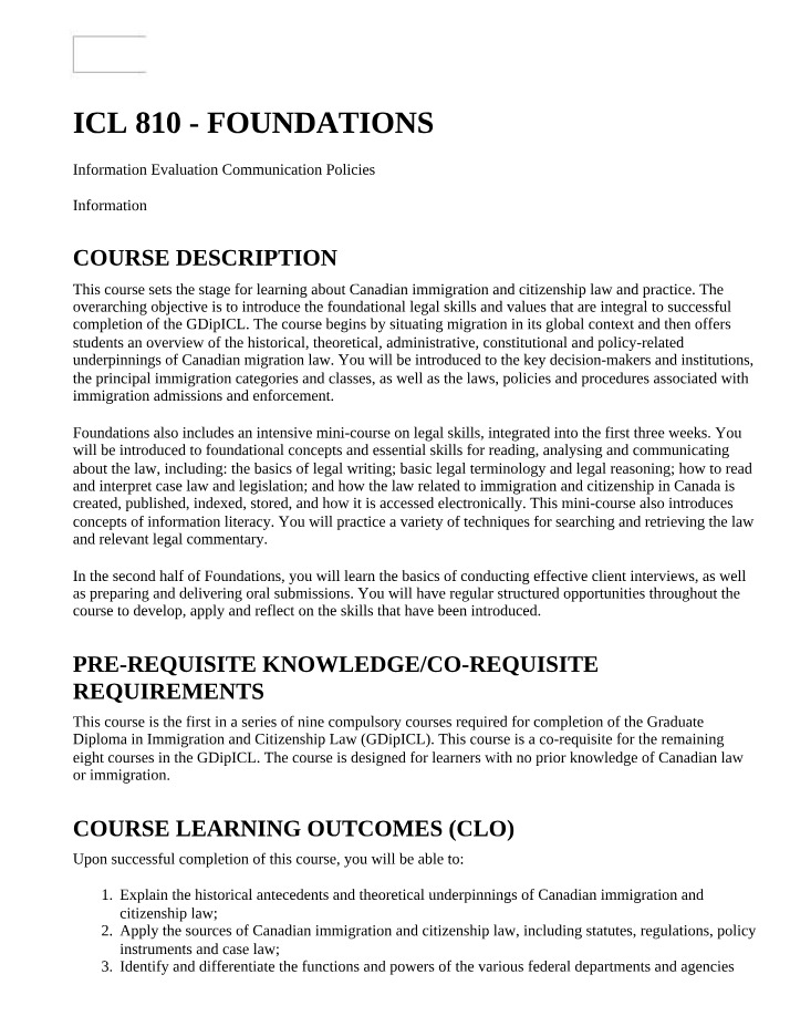 Canadian Immigration and Citizenship Law Foundations