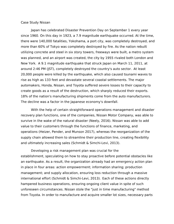Nissan Motor Company - Resilience and Recovery After 2011 Japan Earthquake