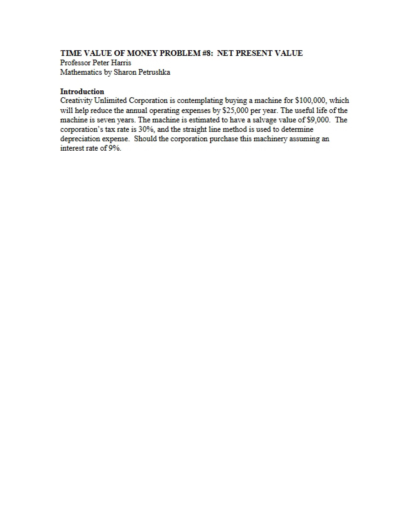 Net Present Value Problem 8