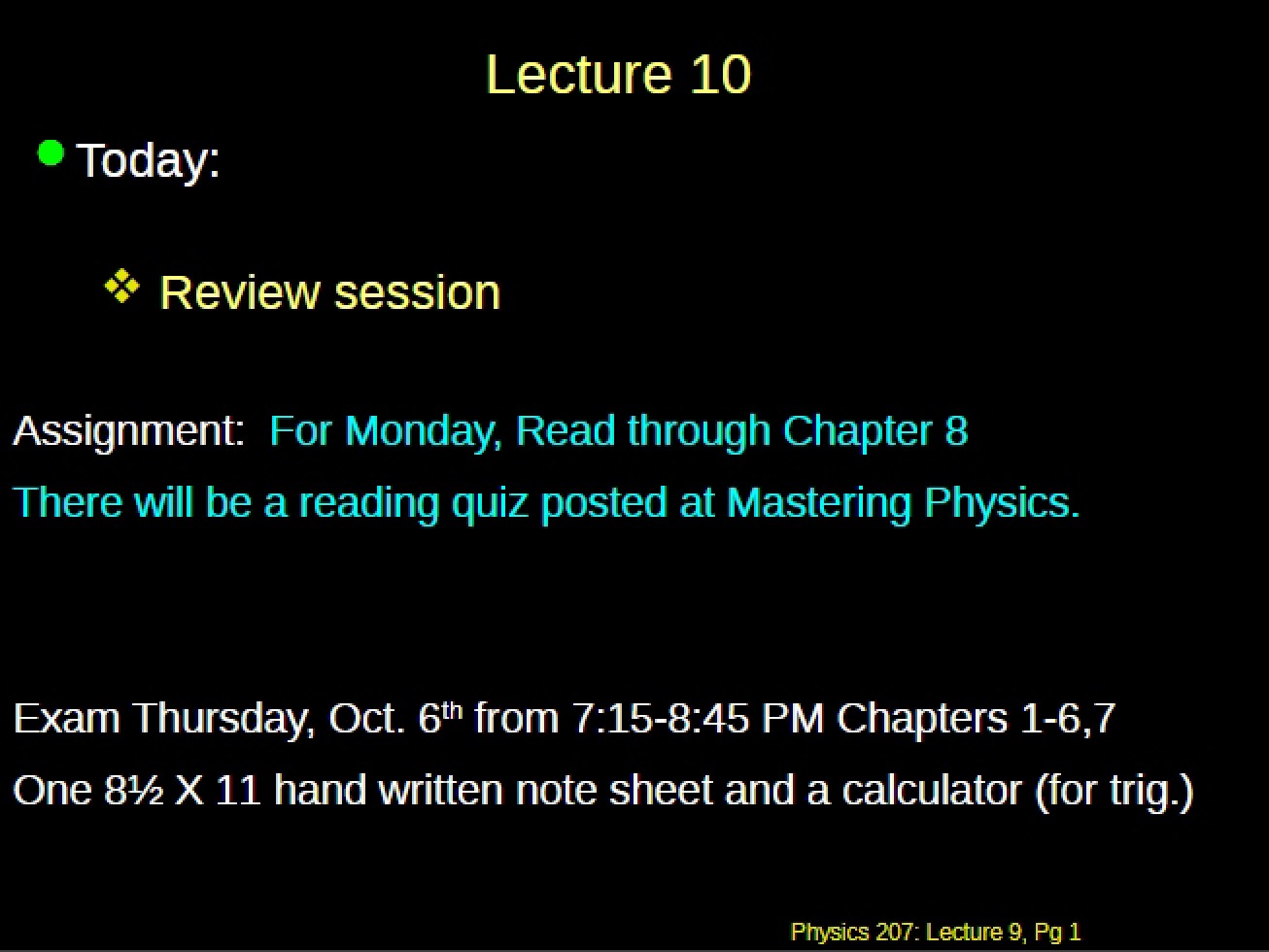 Physics 207 Handouts