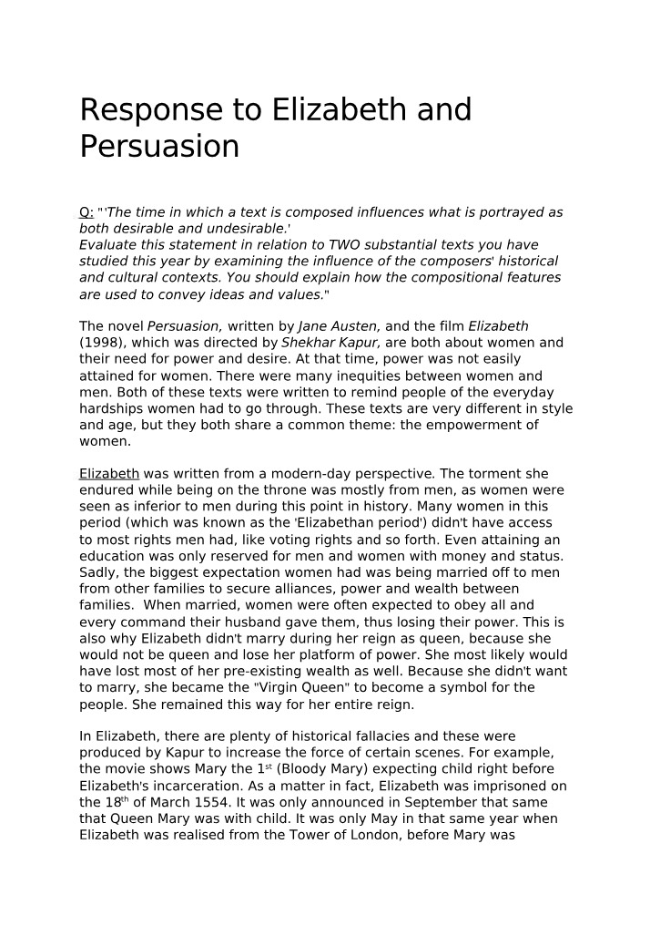 Response to Persuasion and Elizabeth