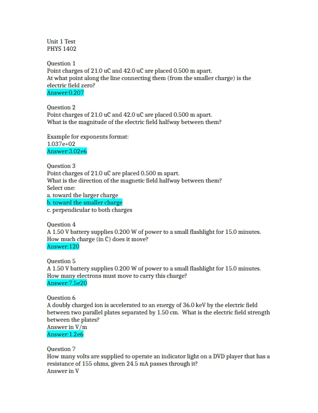 Unit 1 Test (Physics 1402)