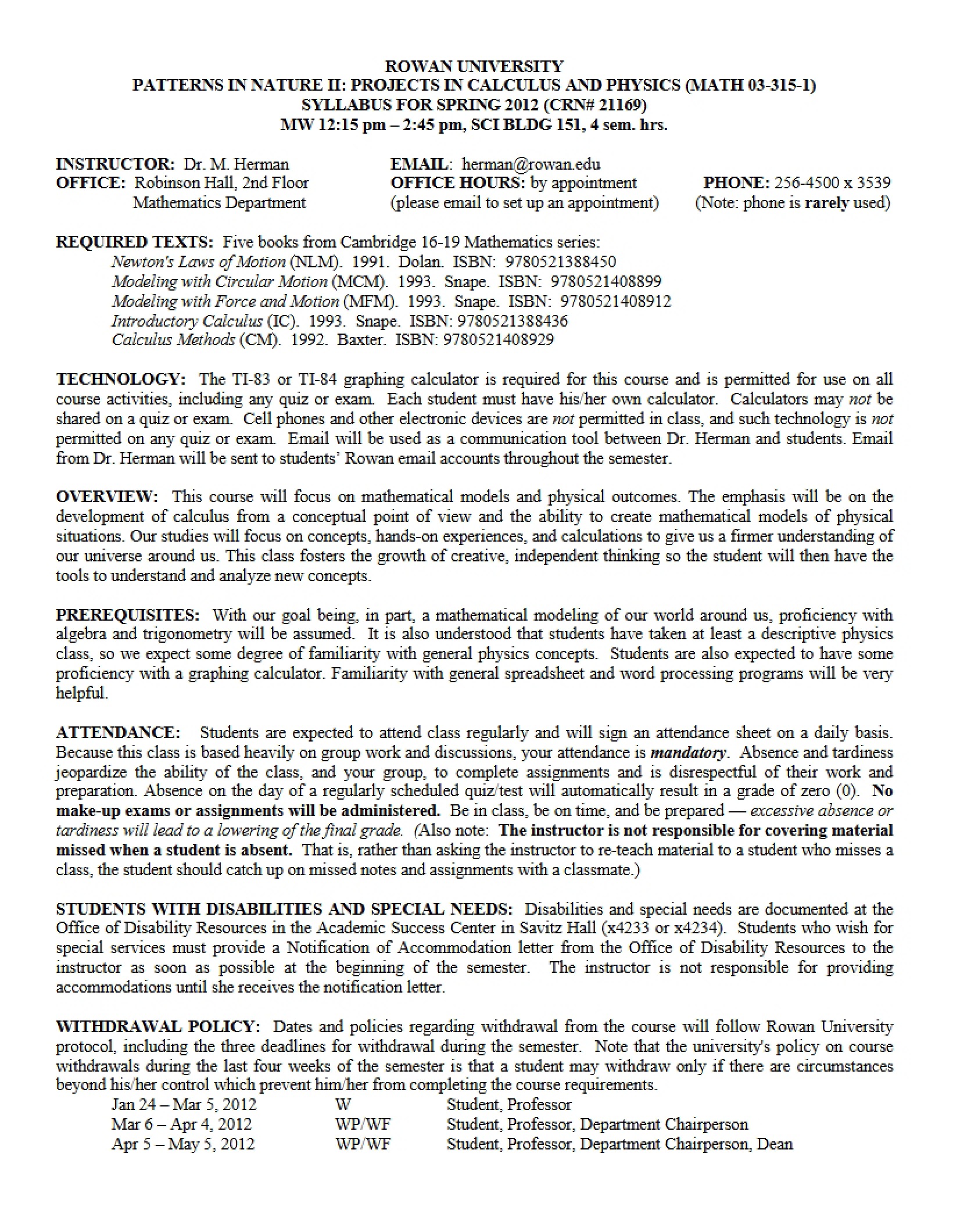Patterns in Nature II Syllabus