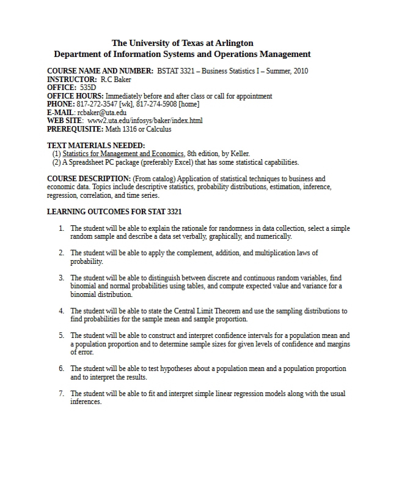 Class Syllabus