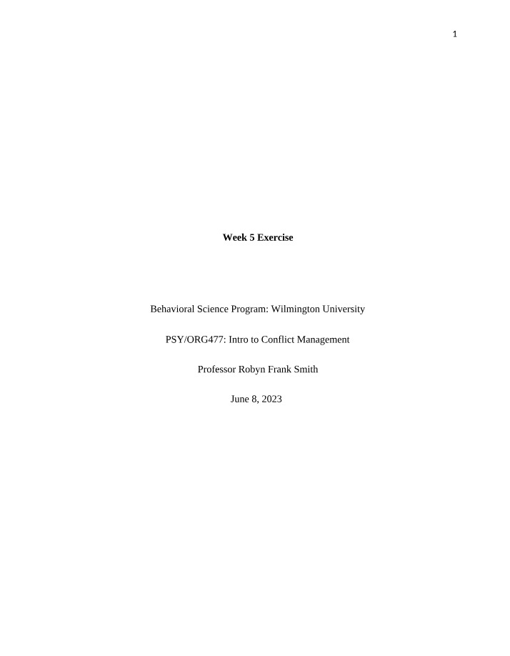 Week 5 Conflict Management Exercise