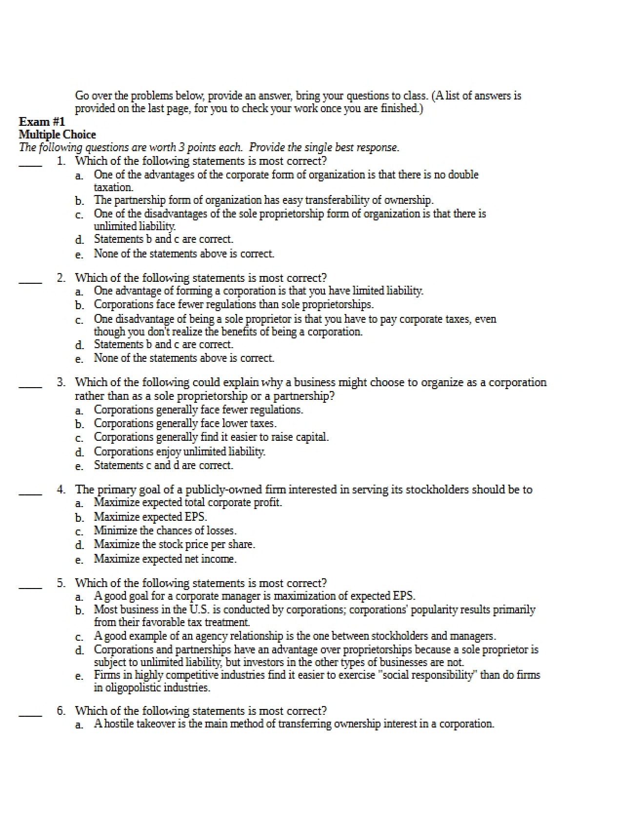 First Exam FIN 335
