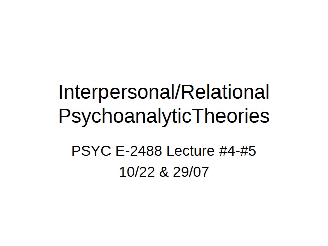 Psychoanalytic Relational Theories
