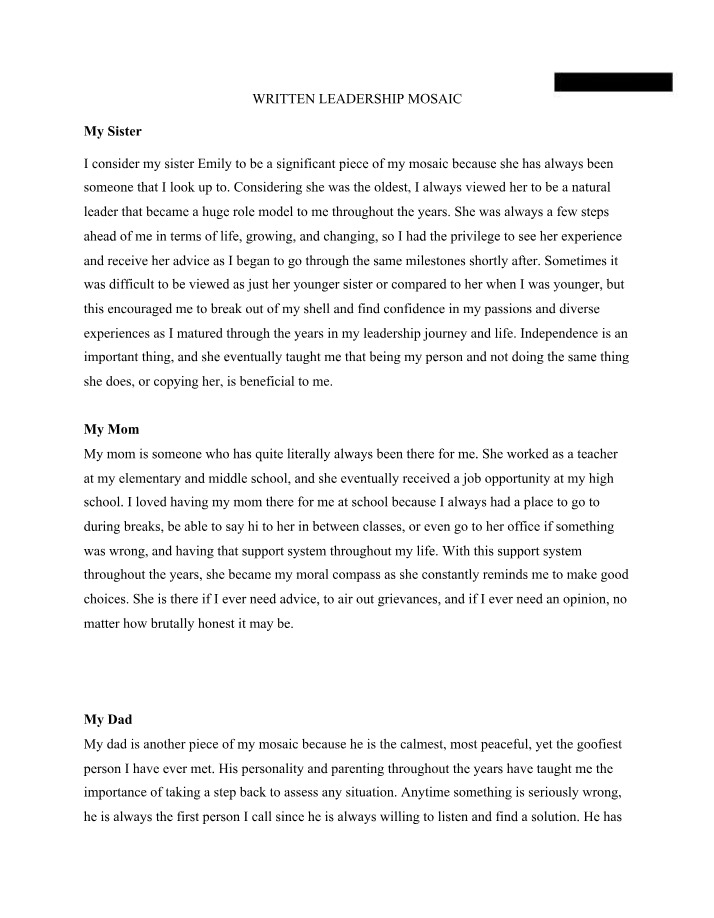 Written Leadership Mosaic Assignment