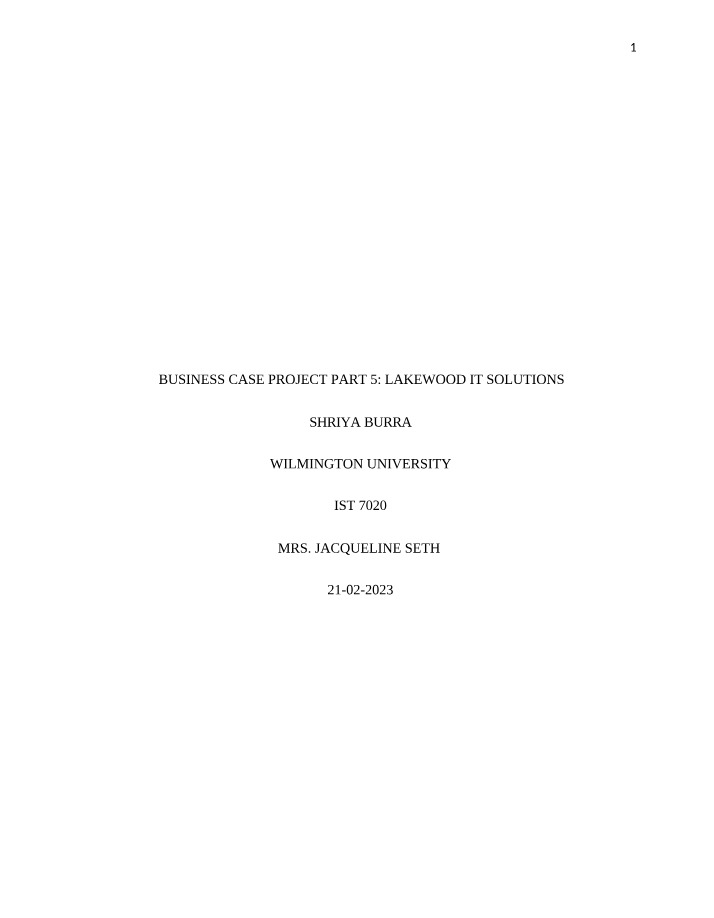 Part 5 of Business Case Project