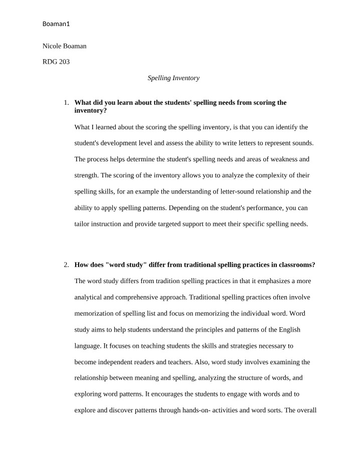 Word Study and Spelling Needs in the Classroom