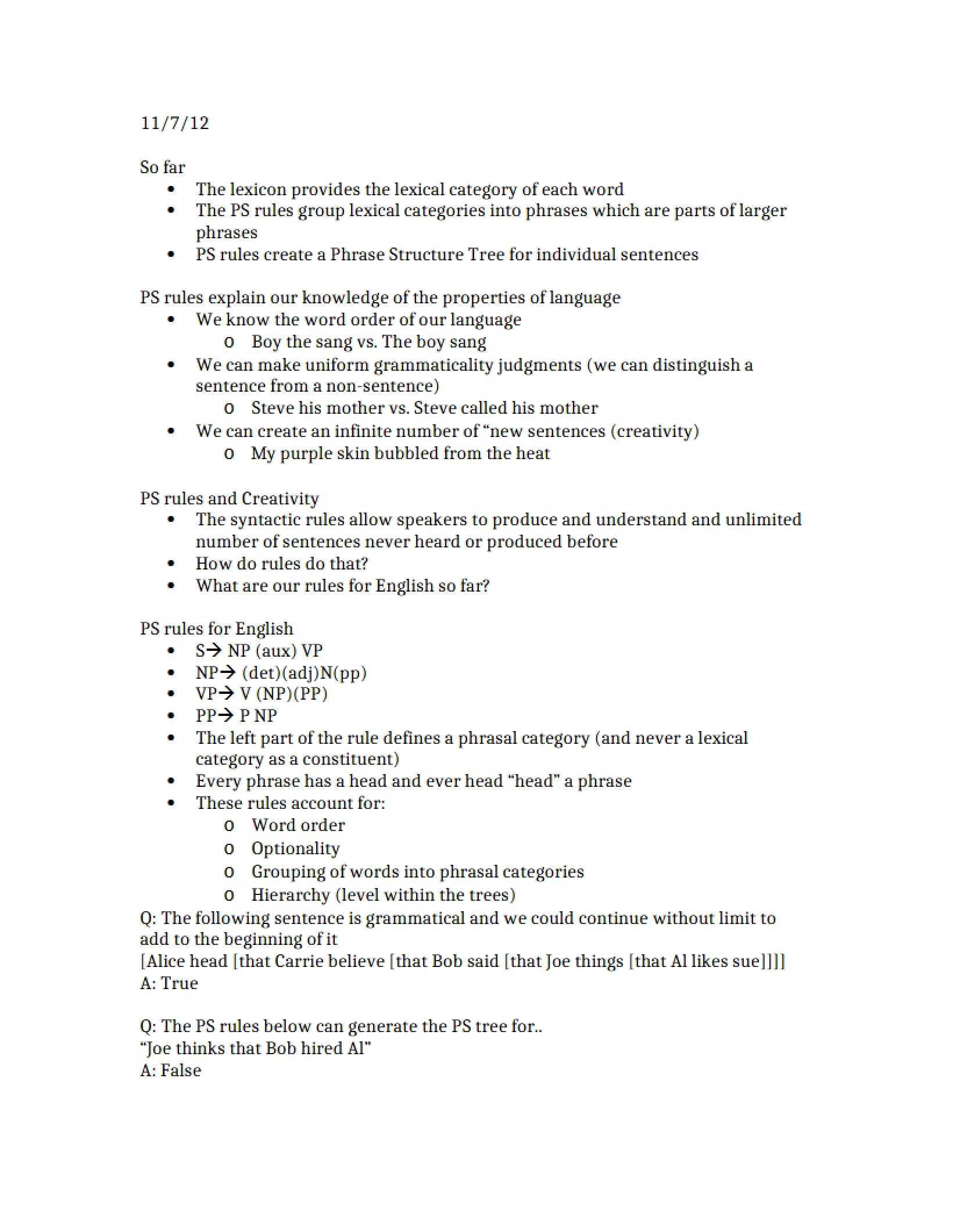 Notes from Class