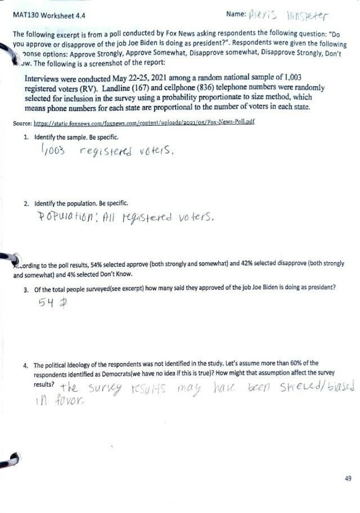 Worksheet 4.4 for MAT130