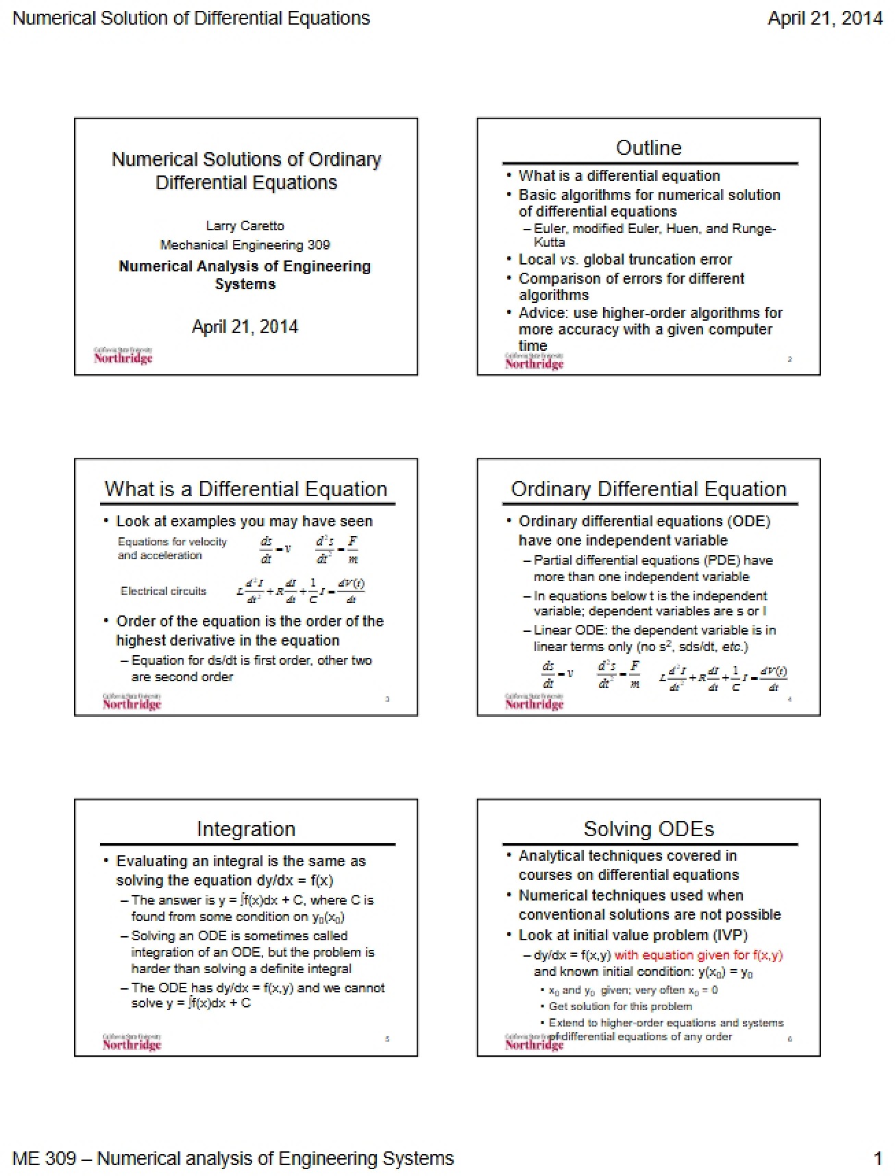 Solutions for Ordinary Differential Equations (Numerical)