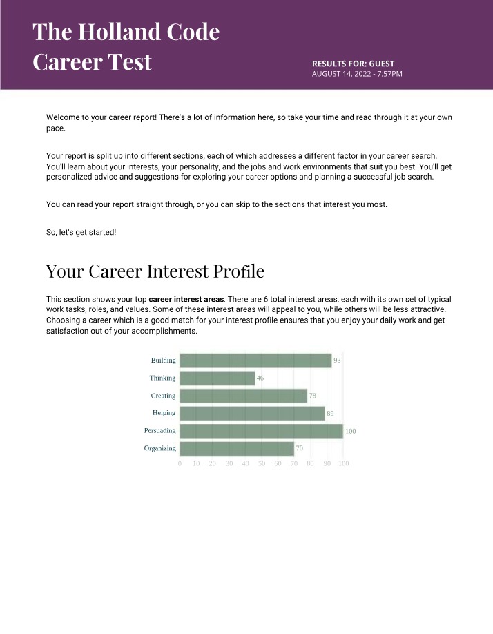 Holland Code Career Test