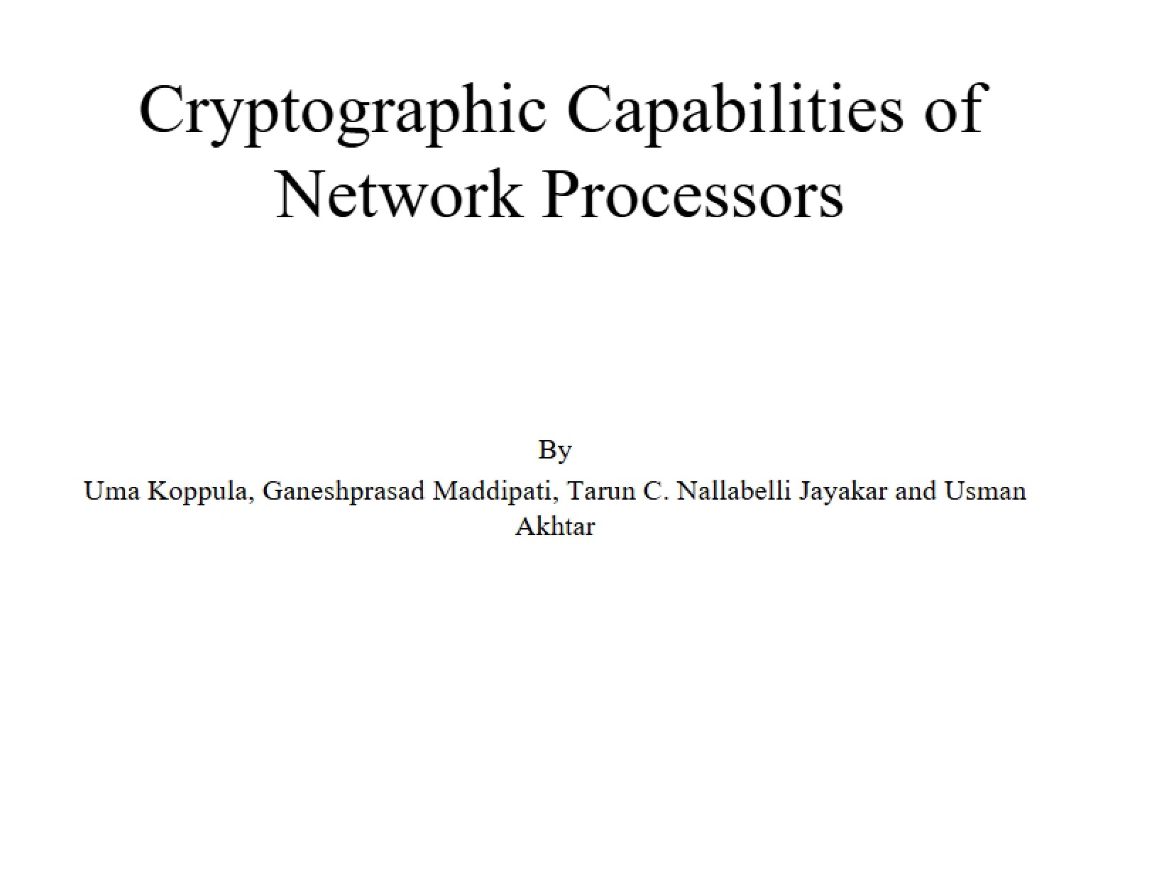 Crypto Capabilities of Network Processors