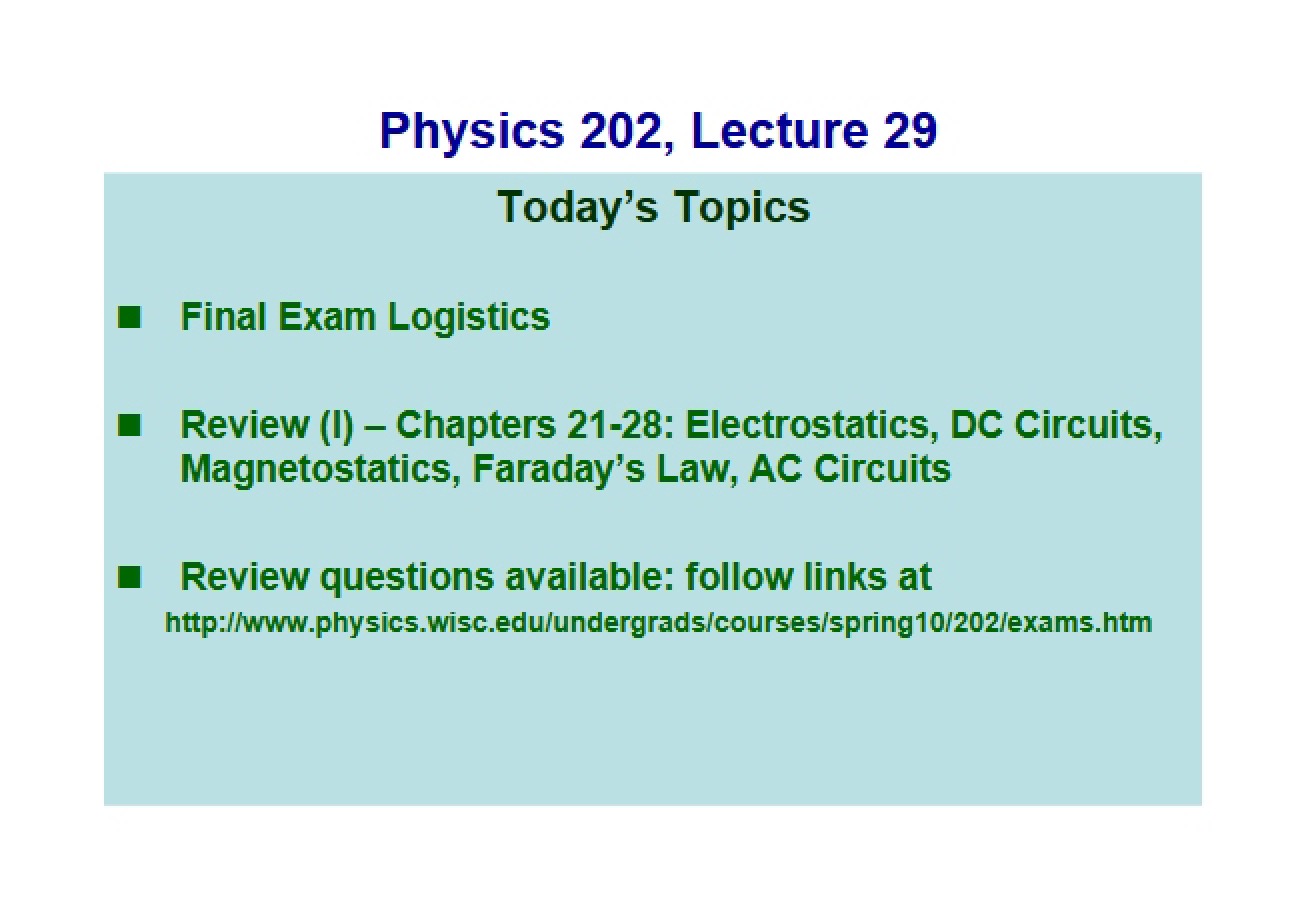 Physics 202 Topic Notes