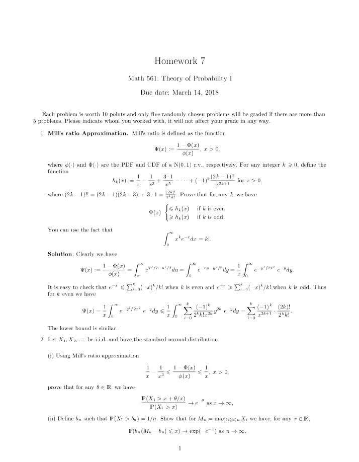 Solutions for Homework 7
