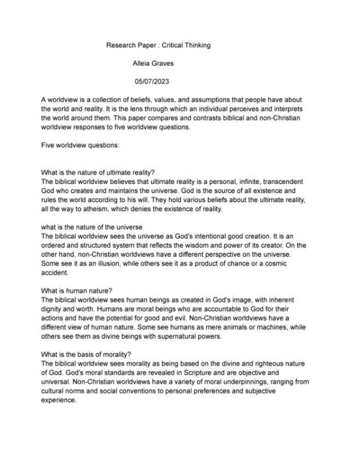 Worldview Comparisons - Biblical vs Non-Christian Answers
