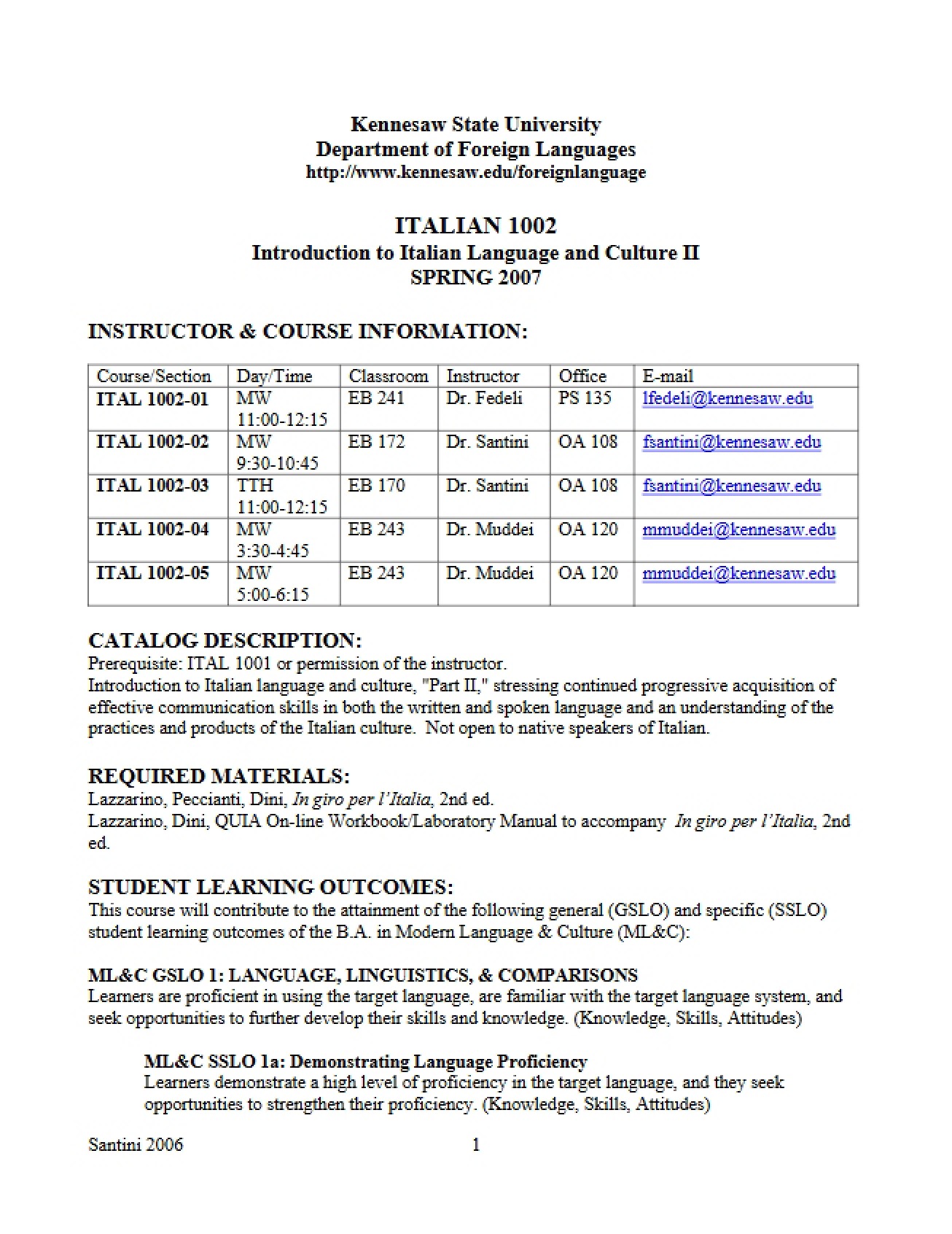 Instructional Guide for Italian Language II