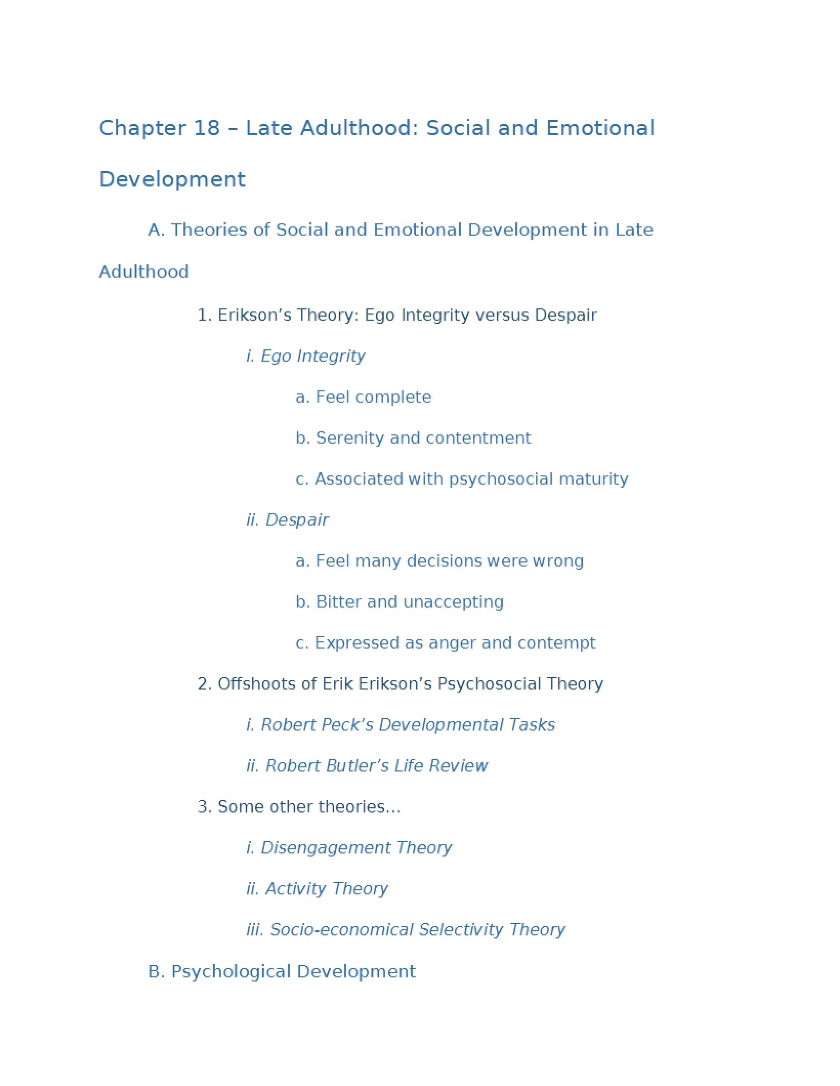 Late Adulthood SocialEmotional Development (Ch 18)