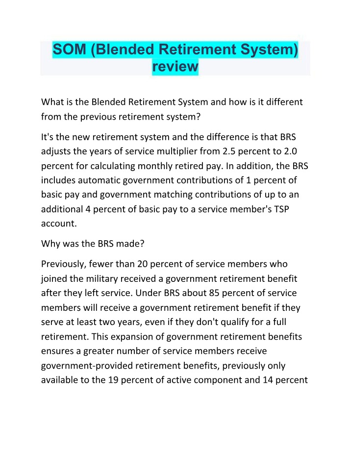 Blended Retirement System (SOM) Review