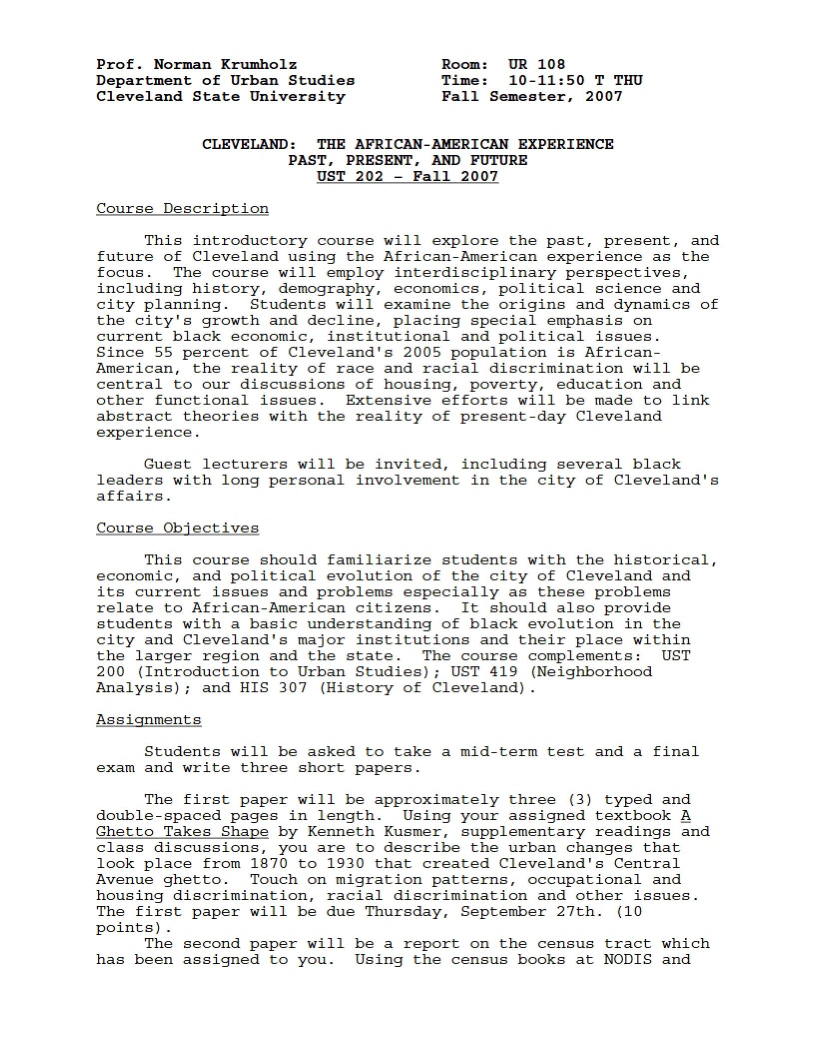 African-American Experience Class Syllabus