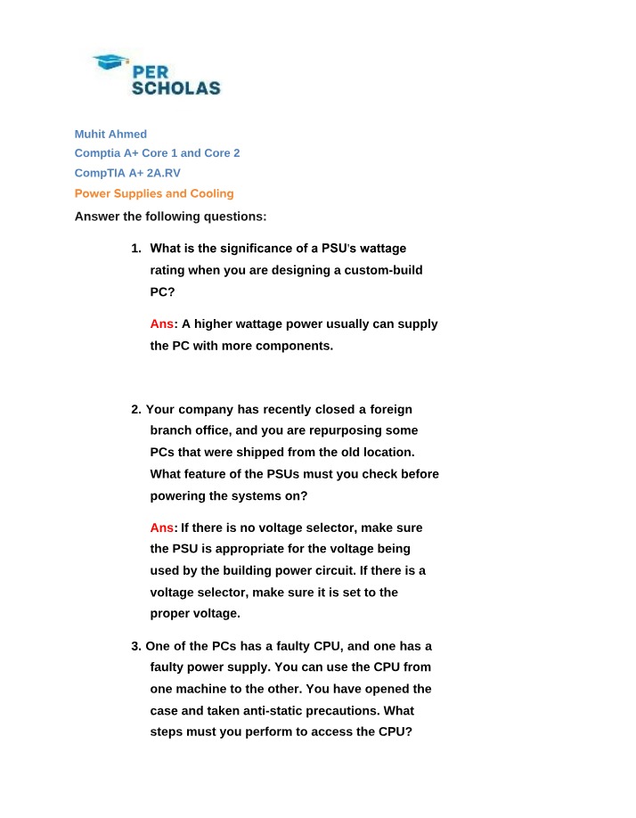 Power Supplies and Cooling - CompTIA A+ 2A