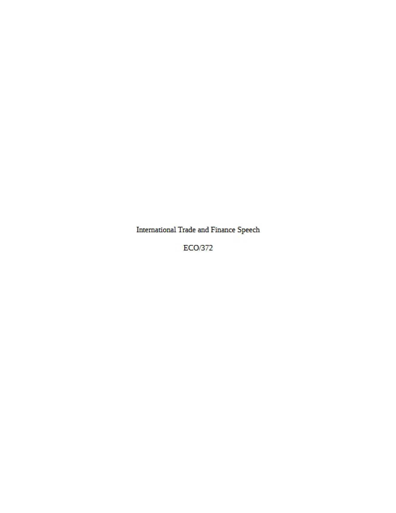 Speech Finance and International Trade