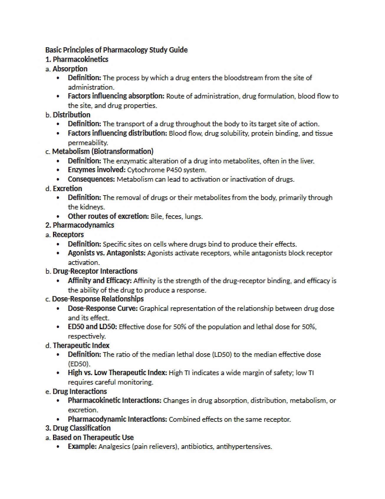 Study Guide on Basic Pharmacology Principles