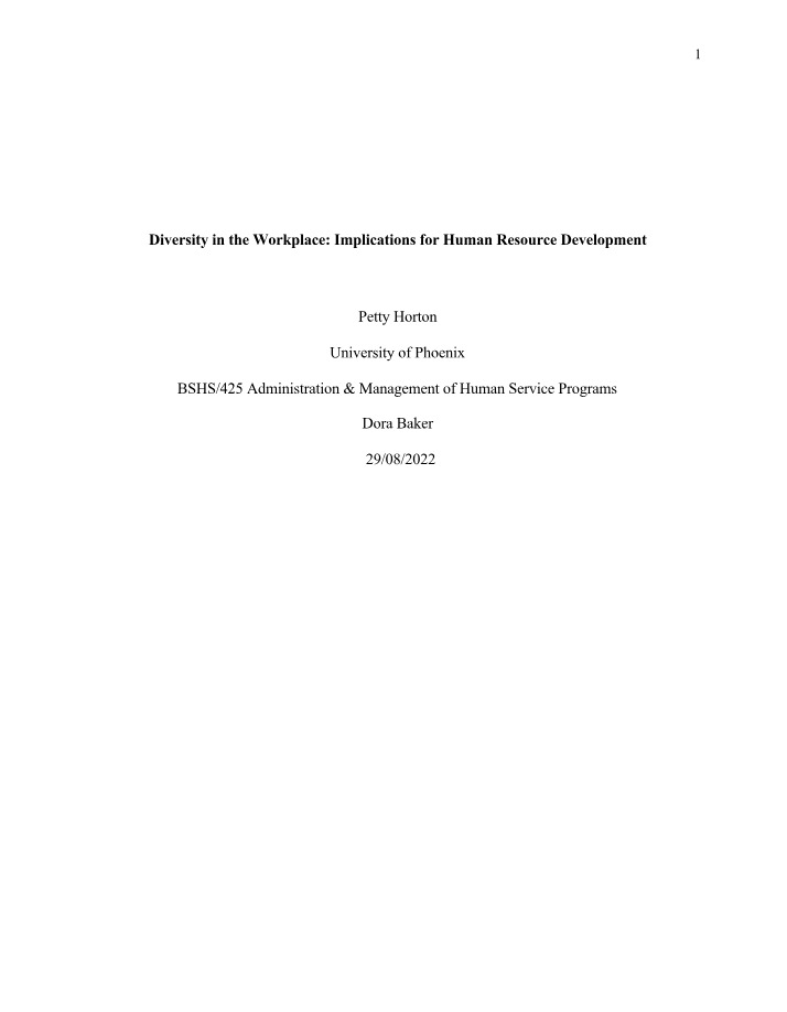 Workplace Diversity - Implications for HR Development